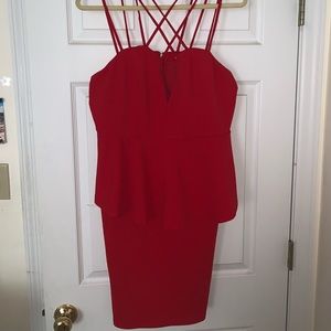 Red Peplum Dress with Cross-Straps
